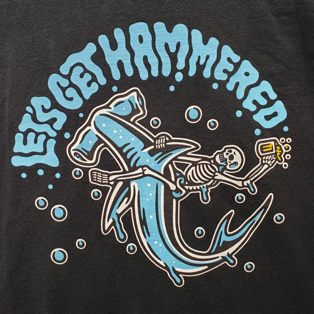 Cove Surf Shop Graphic Tee Blue Shark Let's Get Hammered Beach Party Size XL